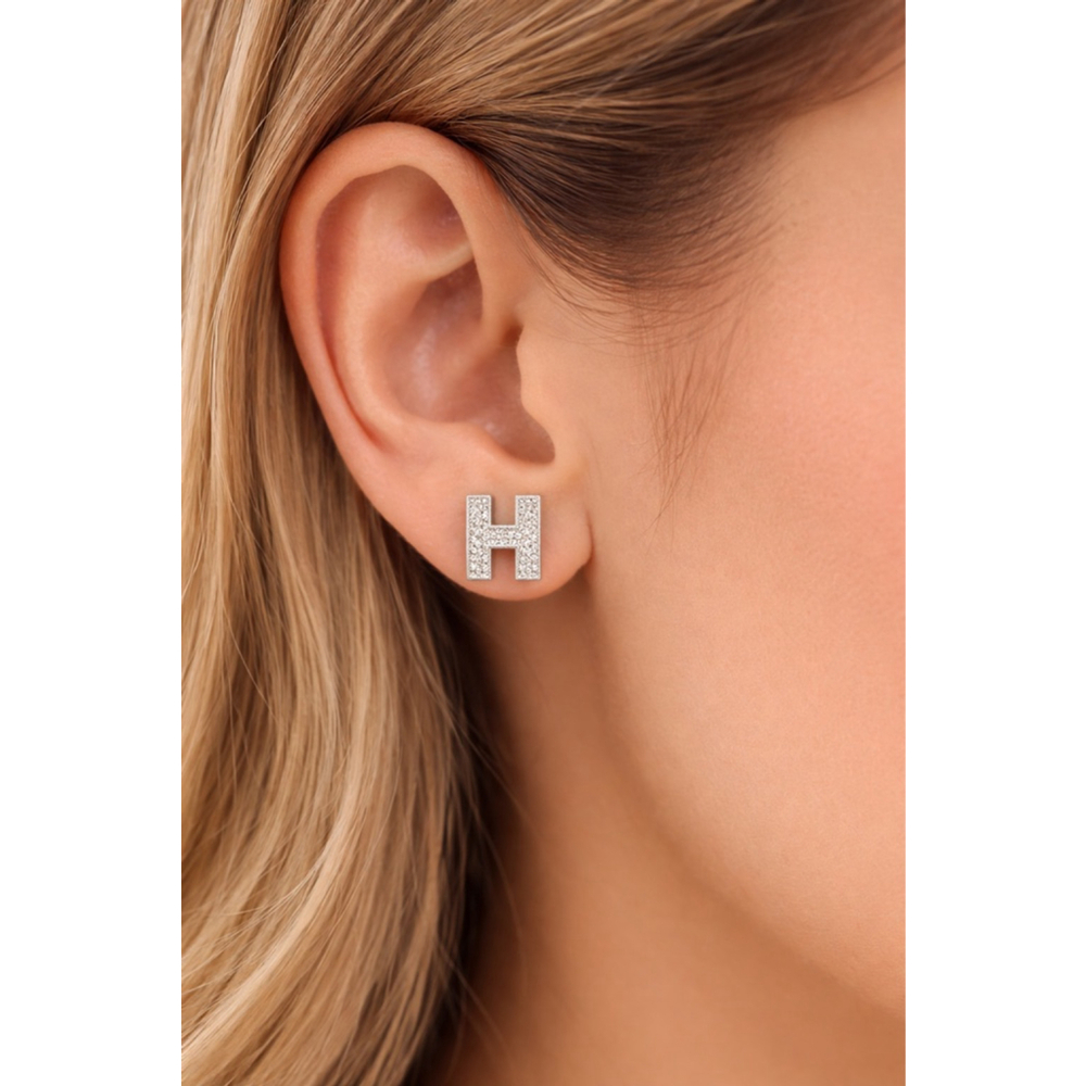 Women's Sterling Silver Initial H Stud Earrings NWT